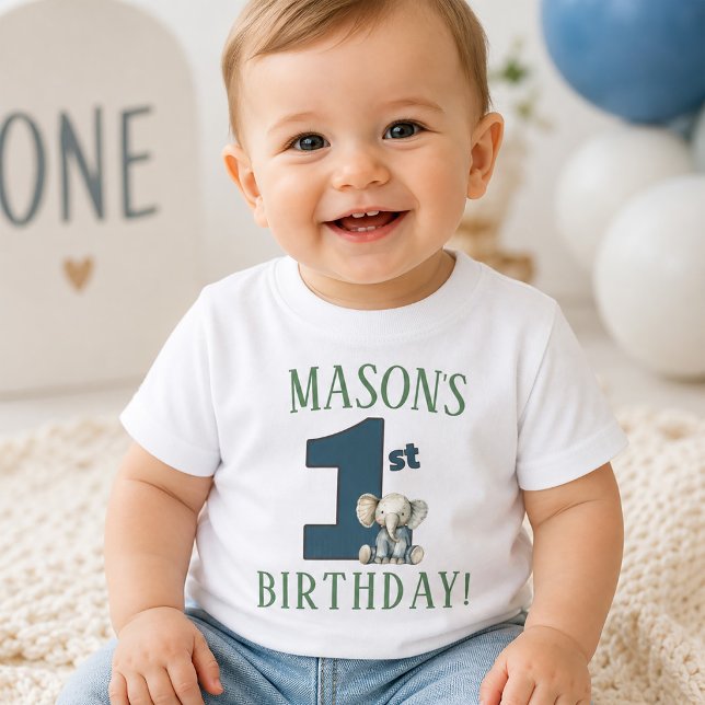 Camiseta Primeiro Aniversário Elefante (First Birthday Elephant Baby T-Shirt)