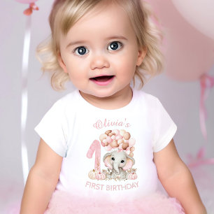 Camiseta Primeiro Aniversário Elefante Fofo Menina Outono