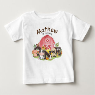 Camiseta primeiro aniversario Fazenda de animais bonitos, e