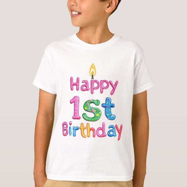 Camiseta Primeiro aniversario Feliz - Design de texto de Ce (Frente)