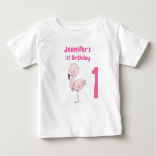 Camiseta Primeiro aniversario Flamingo Cor-de-Rosa