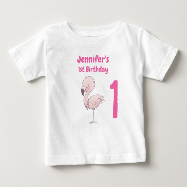 Camiseta Primeiro aniversario Flamingo Cor-de-Rosa (Frente)