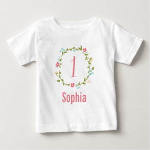 Camiseta Primeiro aniversario floral da menina da grinalda
