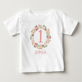 Camiseta Primeiro aniversario Floral de Bebê