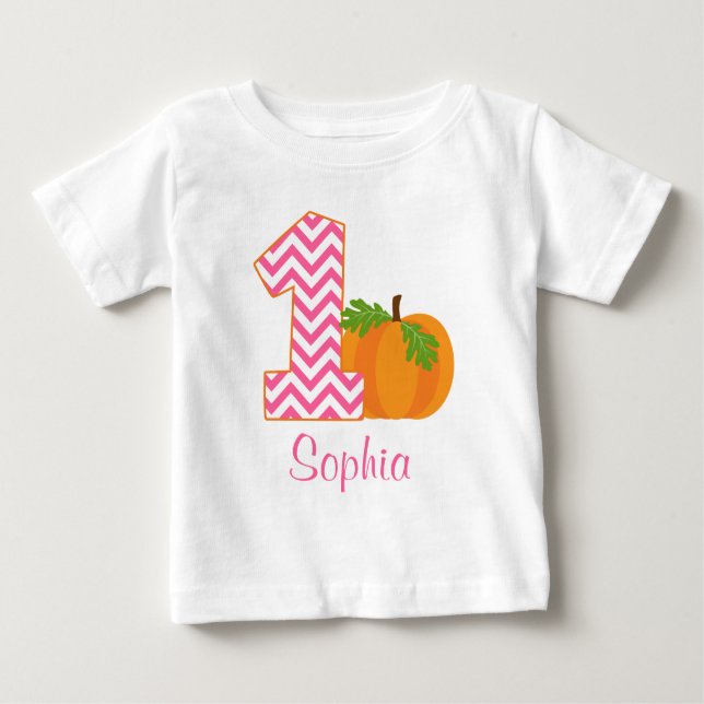 Camiseta primeiro aniversario Girl Chevron Pumpkin Personal (Frente)