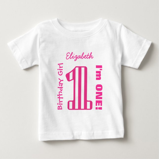 Camiseta primeiro aniversario Girl STRIPED UM Ano Personali (Frente)