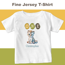 Camiseta Primeiro aniversario-leopardo com nome azul