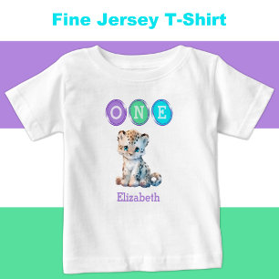 Camiseta Primeiro aniversario-leopardo com nome roxo