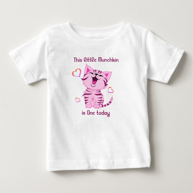 Camiseta primeiro aniversario Little Munchkin Kitten Um hoj (Frente)