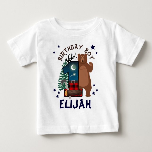 Camiseta Primeiro aniversário Lumberjack | Florestas (Frente)