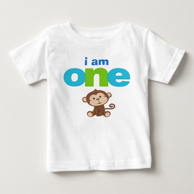 Camiseta Primeiro aniversario Macaco Tshirt Toddler Baby Ki (Frente)