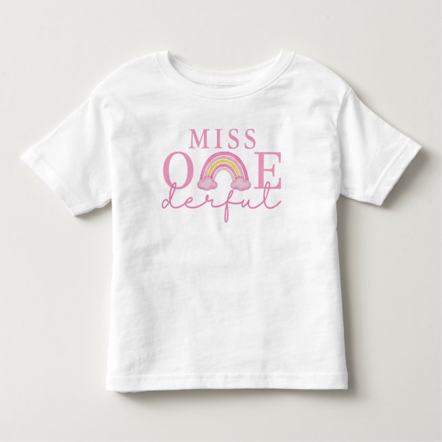 Camiseta Primeiro Aniversário Maravilhoso Rosa Arco-íris (Frente)