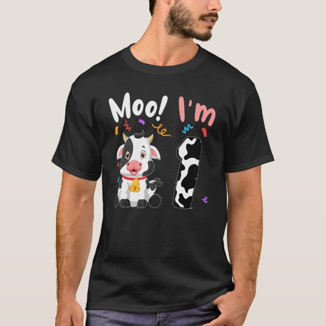 Camiseta primeiro aniversario Moo Eu sou 1 Fazenda de vaca  (Frente)