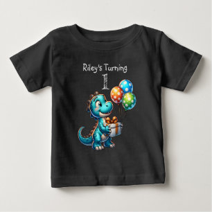 Camiseta Primeiro Aniversário Nome e Idade do Dinossauro