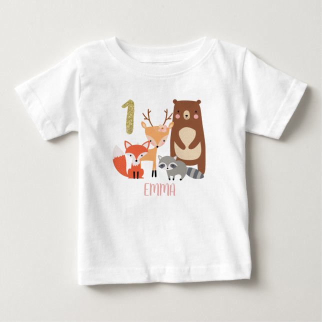 Camiseta Primeiro aniversario Personalizado do Woodland Inf (Frente)