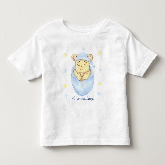Camiseta Primeiro Aniversário Personalizado Garoto Urso de  (Frente)