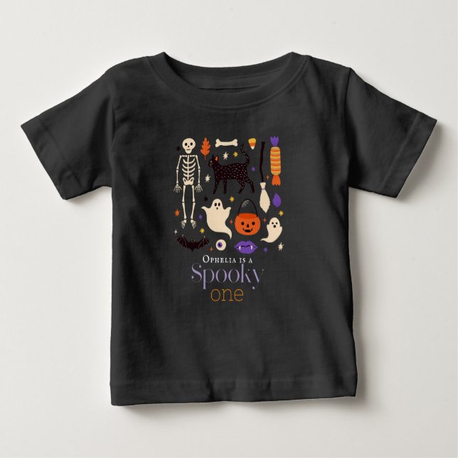 Camiseta Primeiro aniversario Preto Spooky One Halloween (Frente)