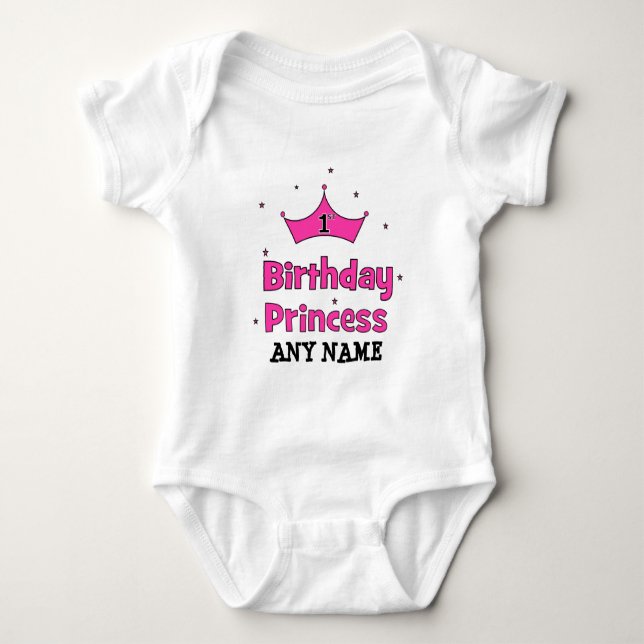 Camiseta primeiro aniversario Princesa! Com coroa rosa (Frente)
