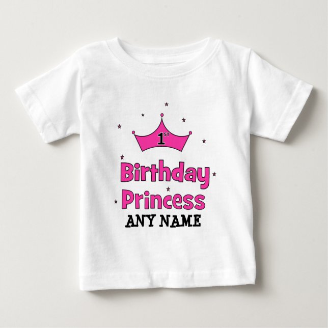 Camiseta primeiro aniversario Princesa! Com coroa rosa (Frente)
