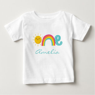 Camiseta primeiro aniversario Rainbow Sun White Personaliza