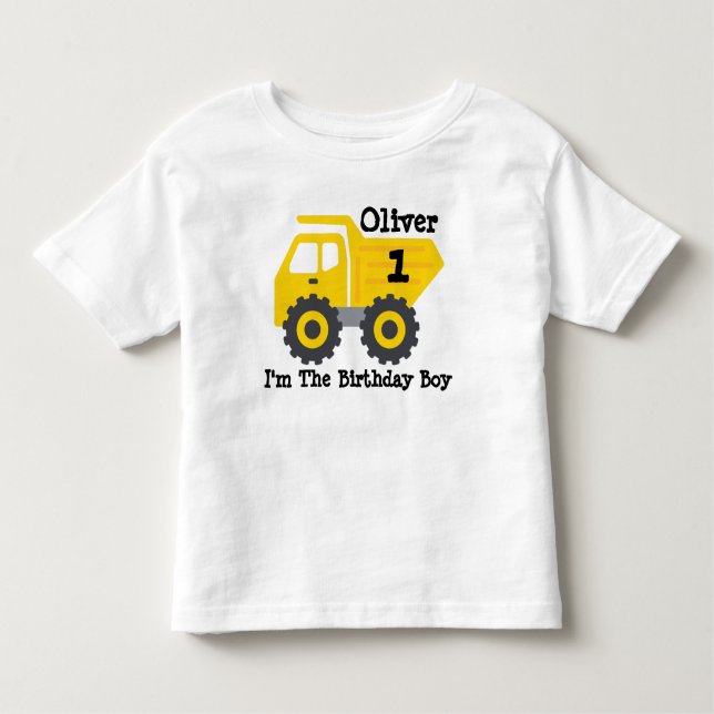 Camiseta Primeiro Aniversário, Rapaz Amarelo, Caminhão de B (Frente)