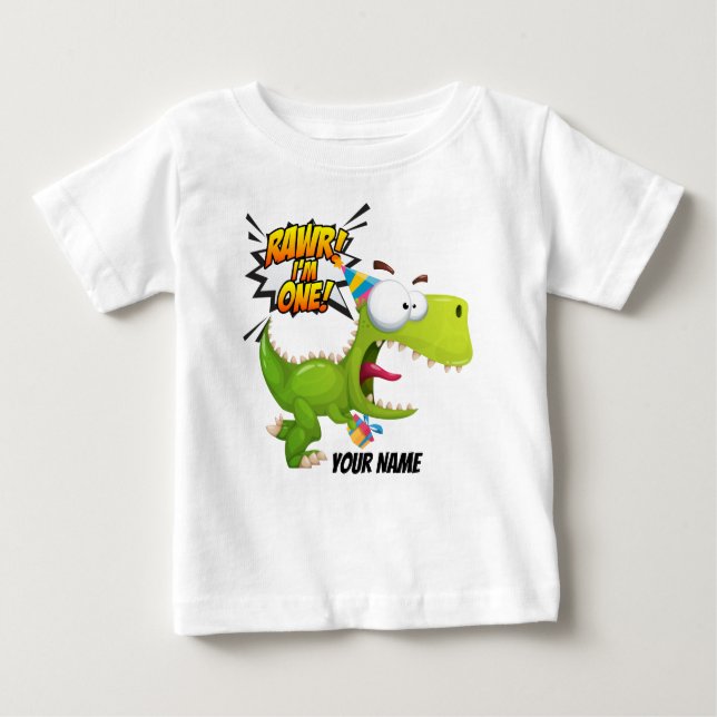 Camiseta primeiro aniversario Rawr Dinossauro (Frente)