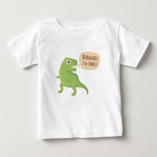 Camiseta Primeiro aniversário, Rawr! Sou 1, Cute Dino Baby  (Frente)