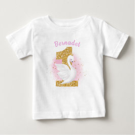 Camiseta Primeiro aniversario rosa e Dourado Swan Princess
