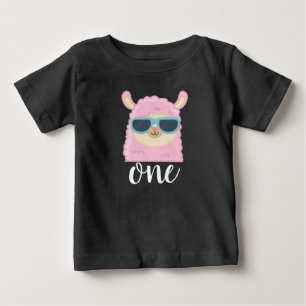 Camiseta Primeiro Aniversário Rosto de Lhama Fofo Aniversár