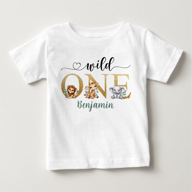 Camiseta Primeiro aniversario Selvagem de Animais Safari (Frente)