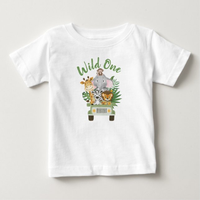 Camiseta primeiro aniversario Selvagem Selva Safari Animais (Frente)