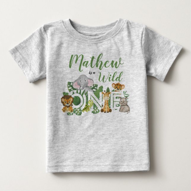 Camiseta primeiro aniversario Selvagem Uma Selva Safari Beb (Frente)