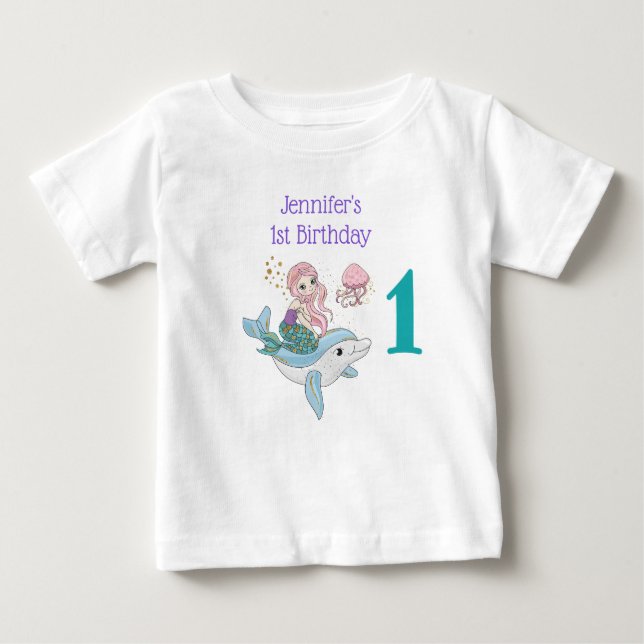 Camiseta primeiro aniversario - Sereia Bonita Andando um Go (Frente)