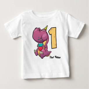 Camiseta Primeiro aniversario T-Rex do Dinossauro Roxo