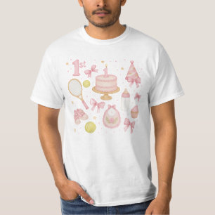 Camiseta primeiro aniversario tênis para a raquete cor-de-r