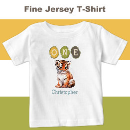Camiseta Primeiro aniversario Tiger 1 com nome azul