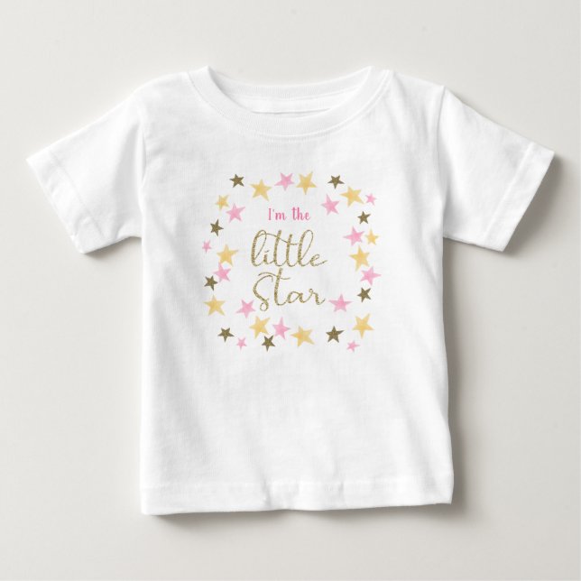 Camiseta primeiro aniversario Twinkle Little Star Baby Girl (Frente)