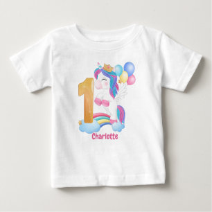 Camiseta primeiro aniversario Unicorn Rainbow