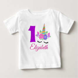 Camiseta primeiro aniversario Unicorn Themed Baby T Shirt