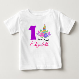 Camiseta primeiro aniversario Unicorn Themed Baby T Shirt