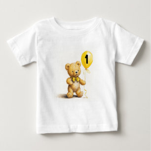 Camiseta primeiro aniversario, Urso Bonito com Balão, Perso