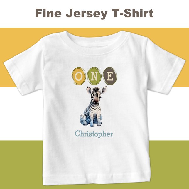 Camiseta Primeiro aniversario Zebra com nome azul (Criador carregado)