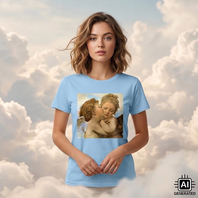 Camiseta Primeiro Beijo (detalhe de anjo) por Bouguereau (The First Kiss, angels detail by Bouguereau is a vintage Victorian mythology realism painting.)