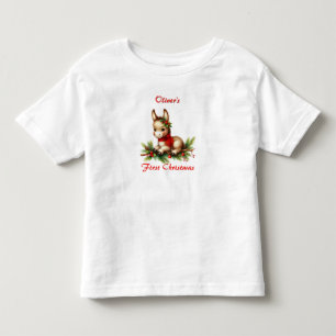 Camiseta Primeiro Cachorro de Natal em Scarf Vermelho