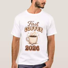 Camiseta Primeiro Café de 2026 – Presente de Ano Novo para 