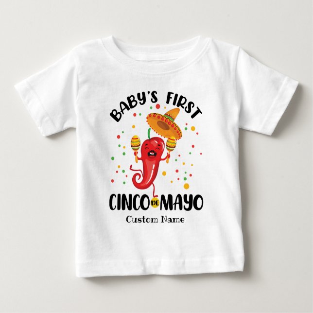 Camiseta Primeiro Cinco de Mayo do Bebê Personalizado (Frente)