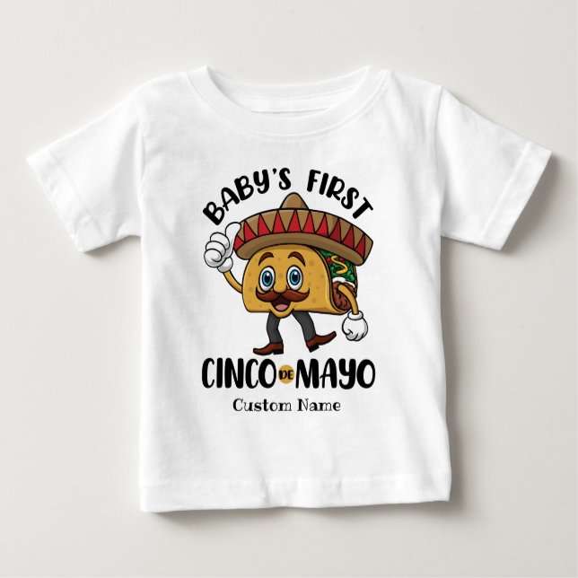 Camiseta Primeiro Cinco de Mayo do Bebê Personalizado (Frente)