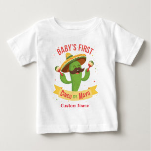 Camiseta Primeiro Cinco de Mayo do Bebê Personalizado
