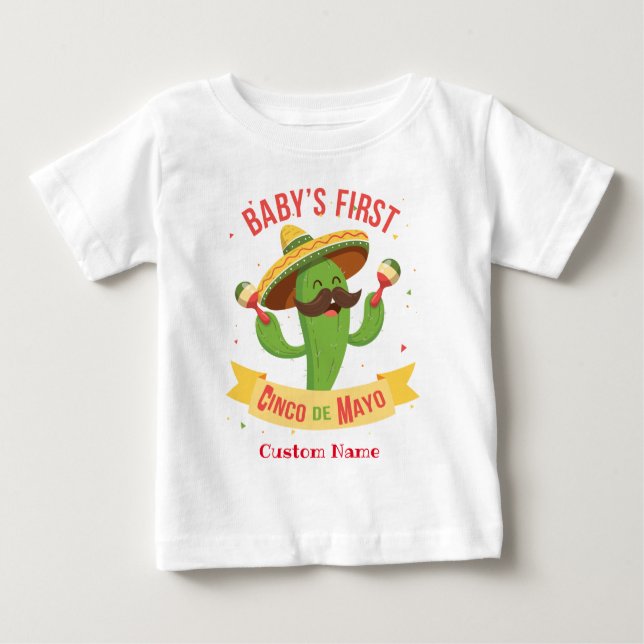 Camiseta Primeiro Cinco de Mayo do Bebê Personalizado (Frente)