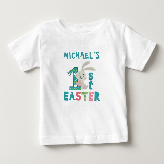 Camiseta Primeiro coelho de Páscoa Personalizado 1º (Frente)